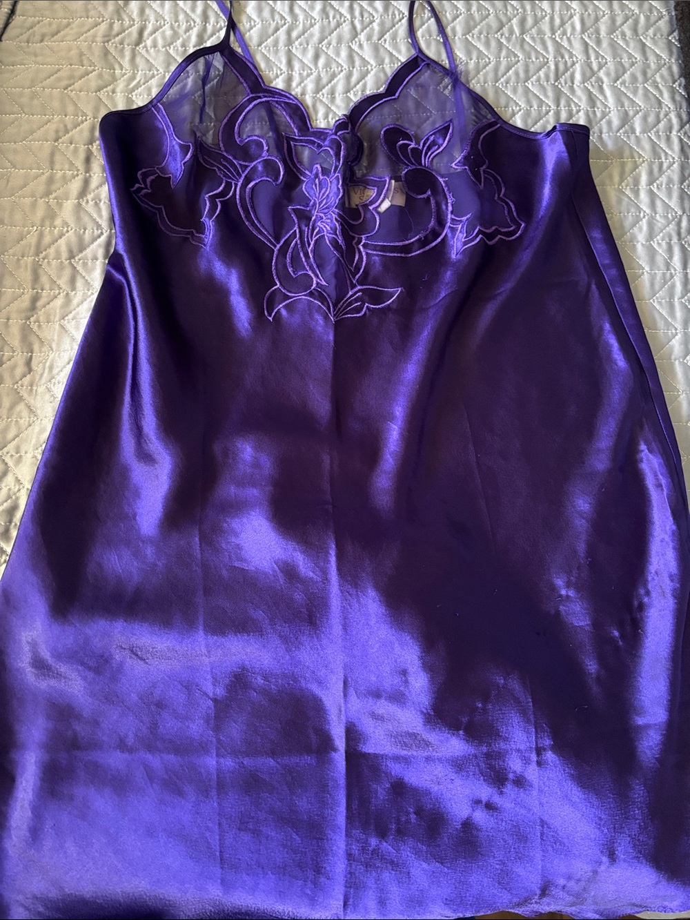 Victoria's Secret Purple Satin Chemise with Embroidered Mesh Bodice